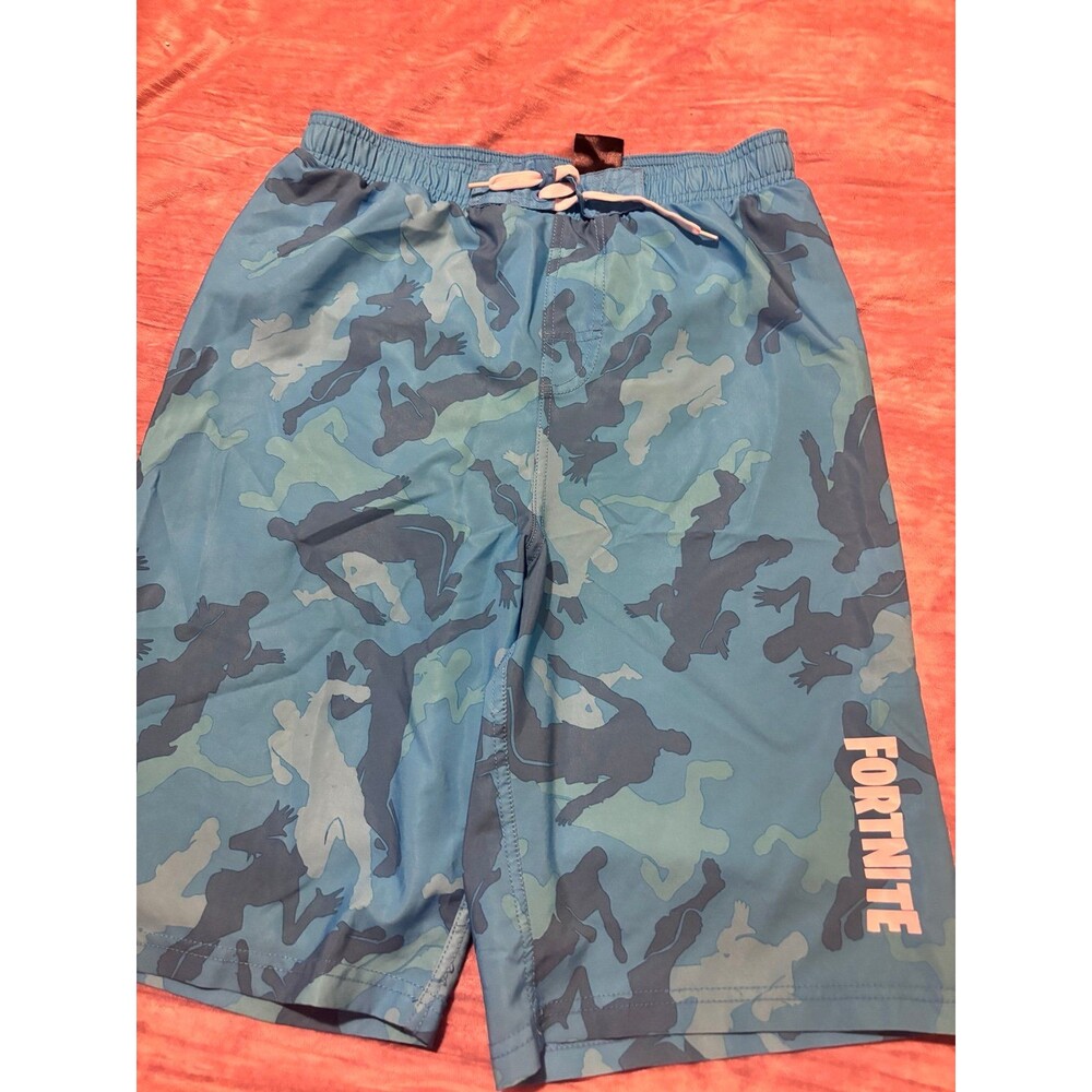 Official Fortnite Boys Swim Trunks Blue Camo Board Shorts Size XL 14/16